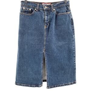 Y2K Old Navy Blue Denim Jean Skirt Front Split Medium Wash Knee Length Size Med